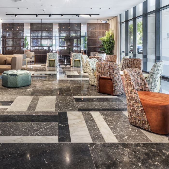 Interior with polished Alconera Marble from Spanish marble deposits.