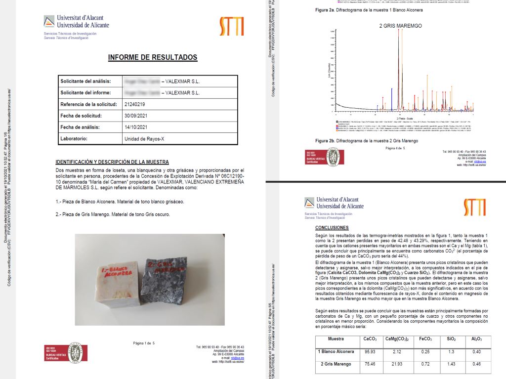 📑 2– Chemical Composition of Blanco Alconera and Grey Marengo Marble – Results Report