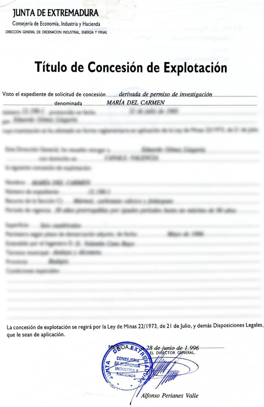 📑 1– Key Document: Mining Concession Title – Alconera Marble Quarry